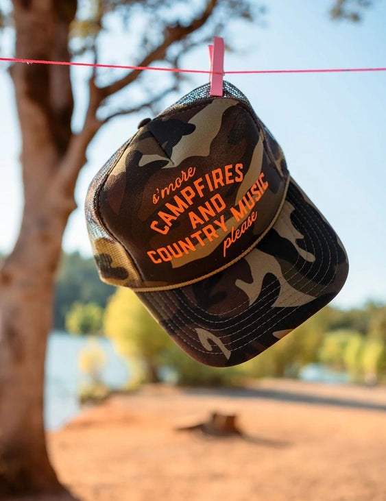 S'mores Campfires And Country Music Camo Trucker Hat