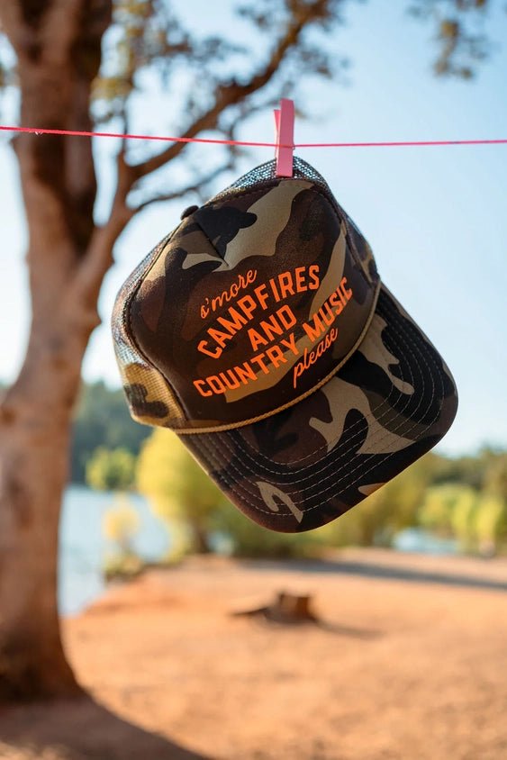 S'mores Campfires And Country Music Camo Trucker Hat