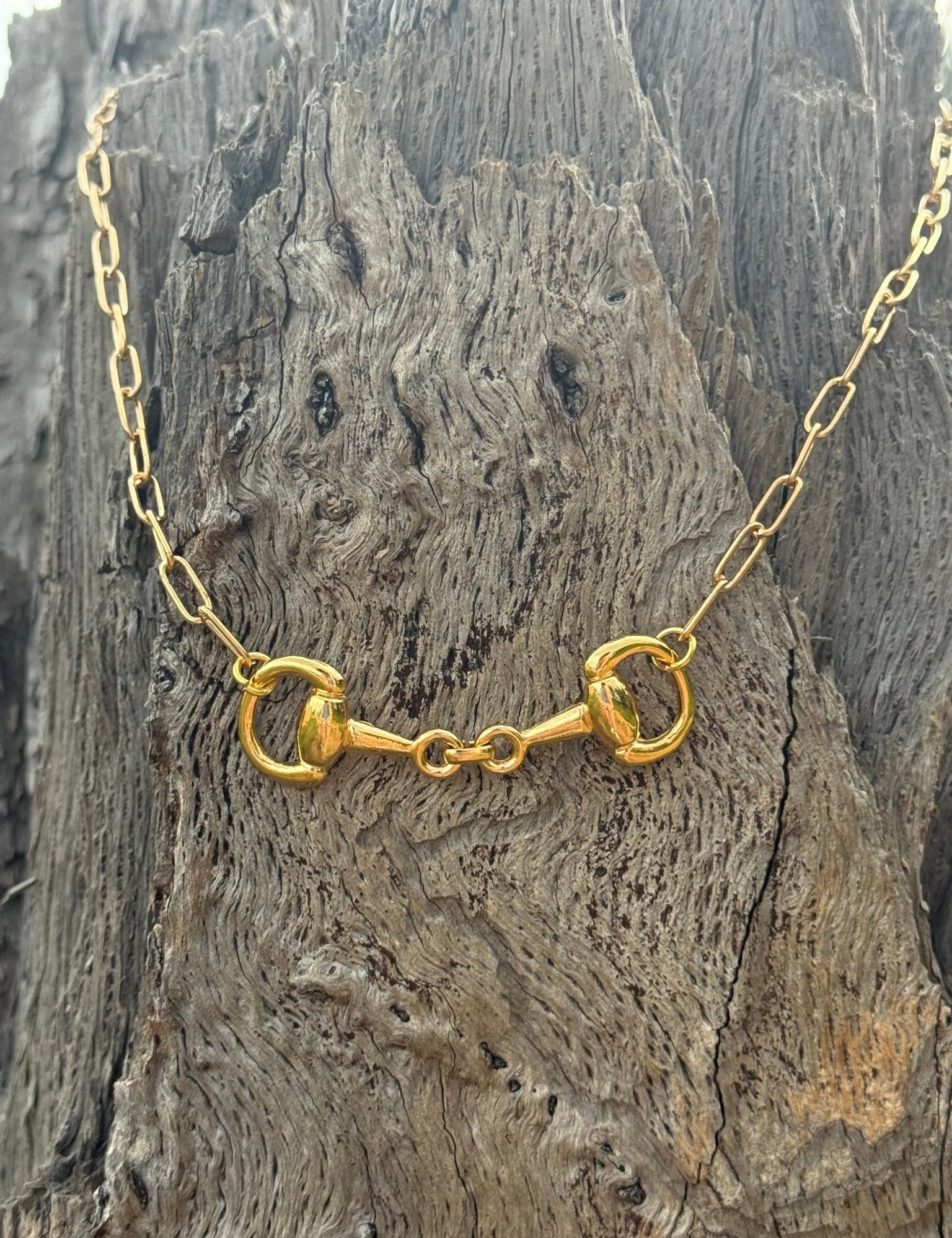 Snaffle Bit Gold Paperclip Chain Necklace