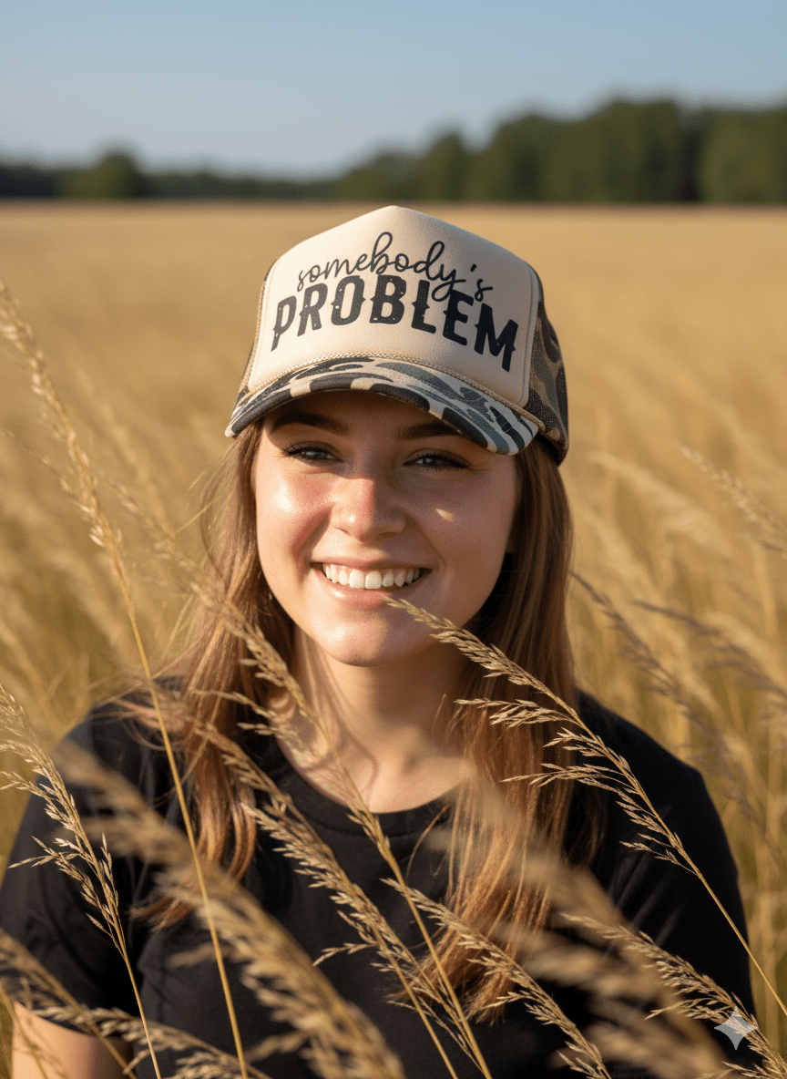 Somebody's Problem Camo Trucker HatCamo & Tan