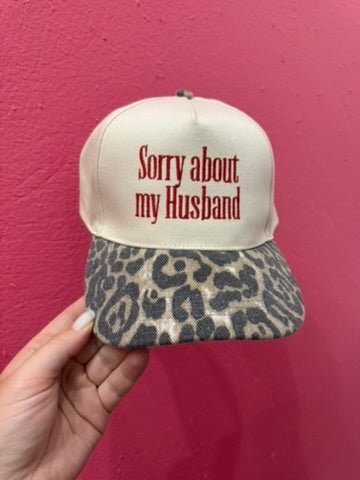 Sorry About My Husband Embroidered Leopard Trucker Hat
