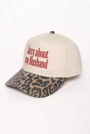 Sorry About My Husband Embroidered Leopard Trucker Hat