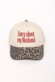 Sorry About My Husband Embroidered Leopard Trucker Hat
