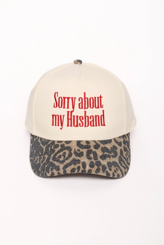 Sorry About My Husband Embroidered Leopard Trucker Hat