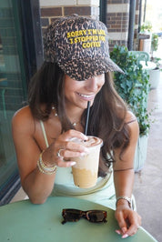 Sorry I'm Late, I Stopped For Coffee Leopard Trucker Hat