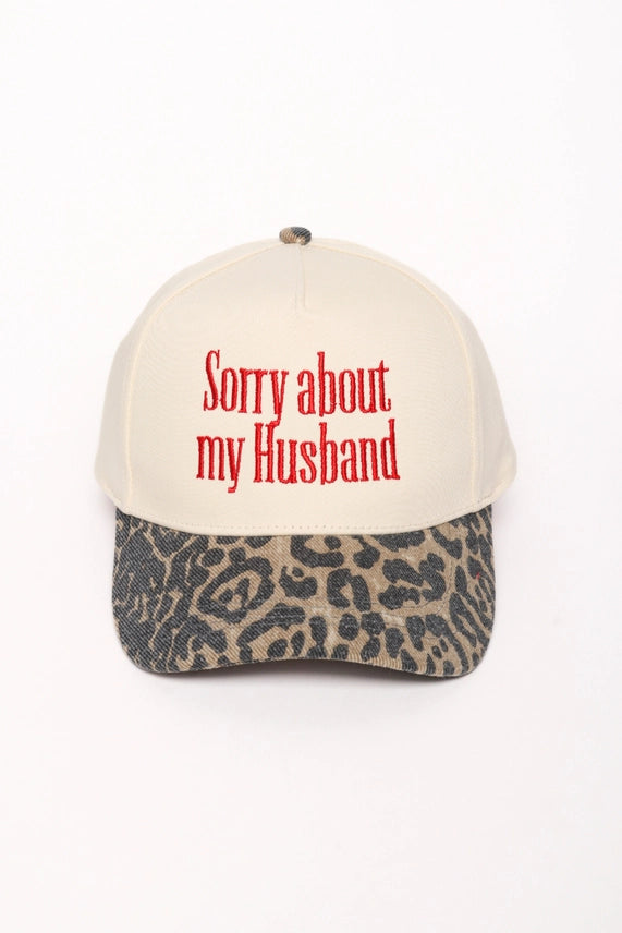 Sorry About My Husband Embroidered Leopard Trucker Hat