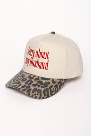Sorry About My Husband Embroidered Leopard Trucker Hat