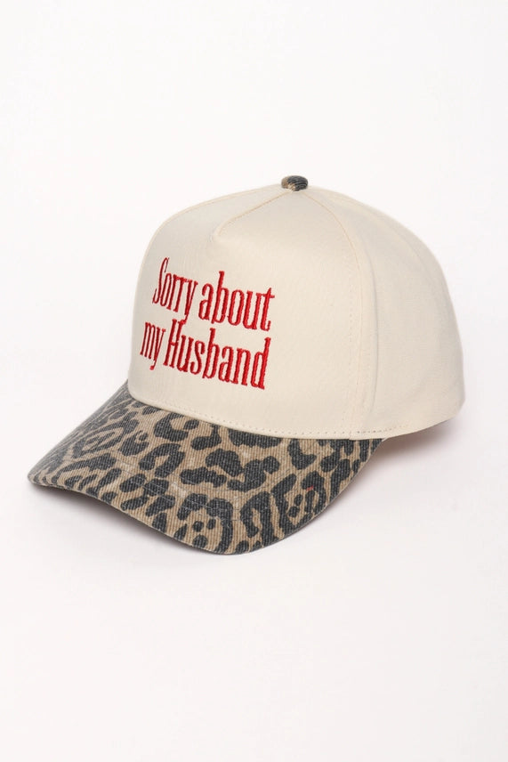 Sorry About My Husband Embroidered Leopard Trucker Hat