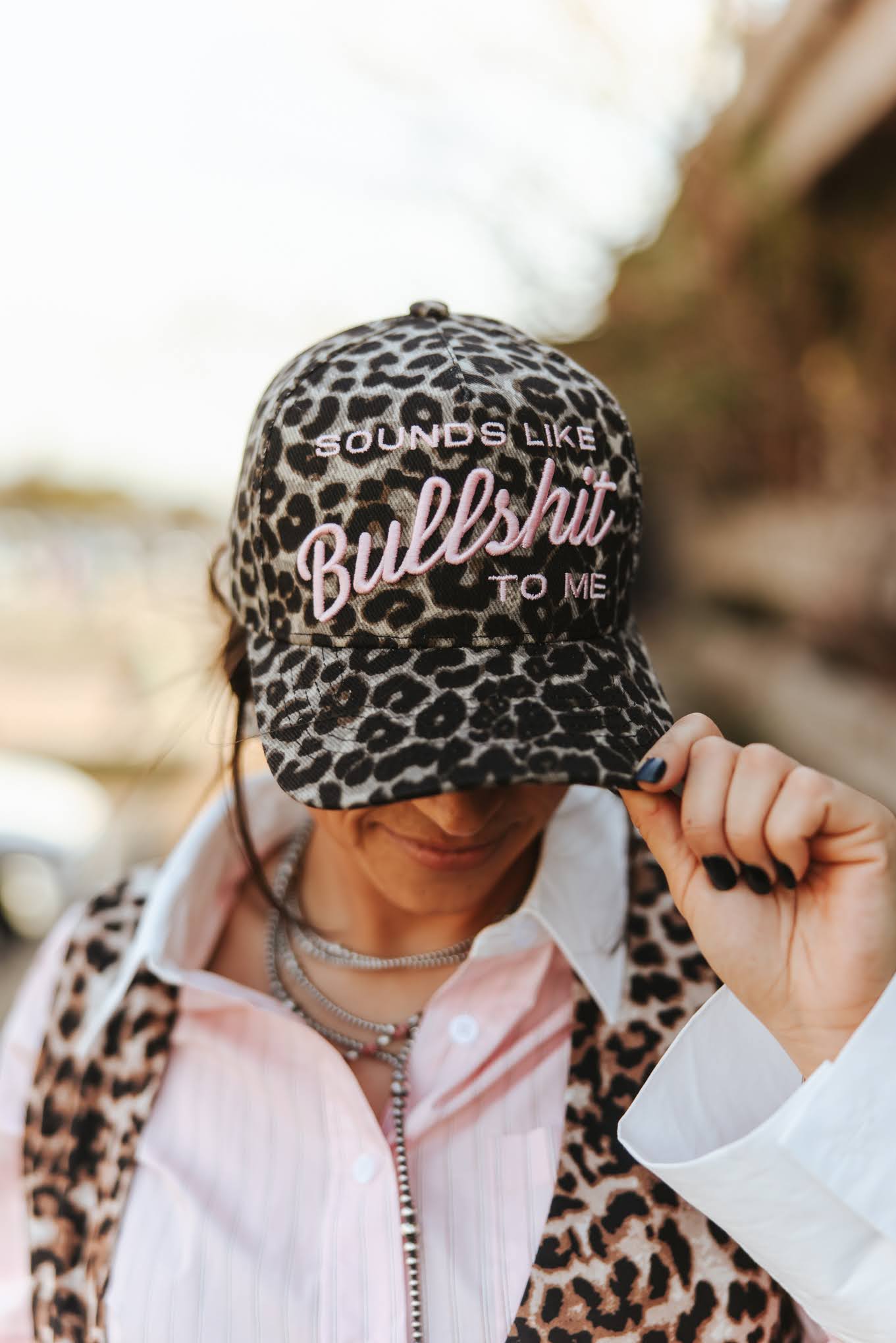 Sounds Like Bullshit To Me Leopard Embroidered Hat