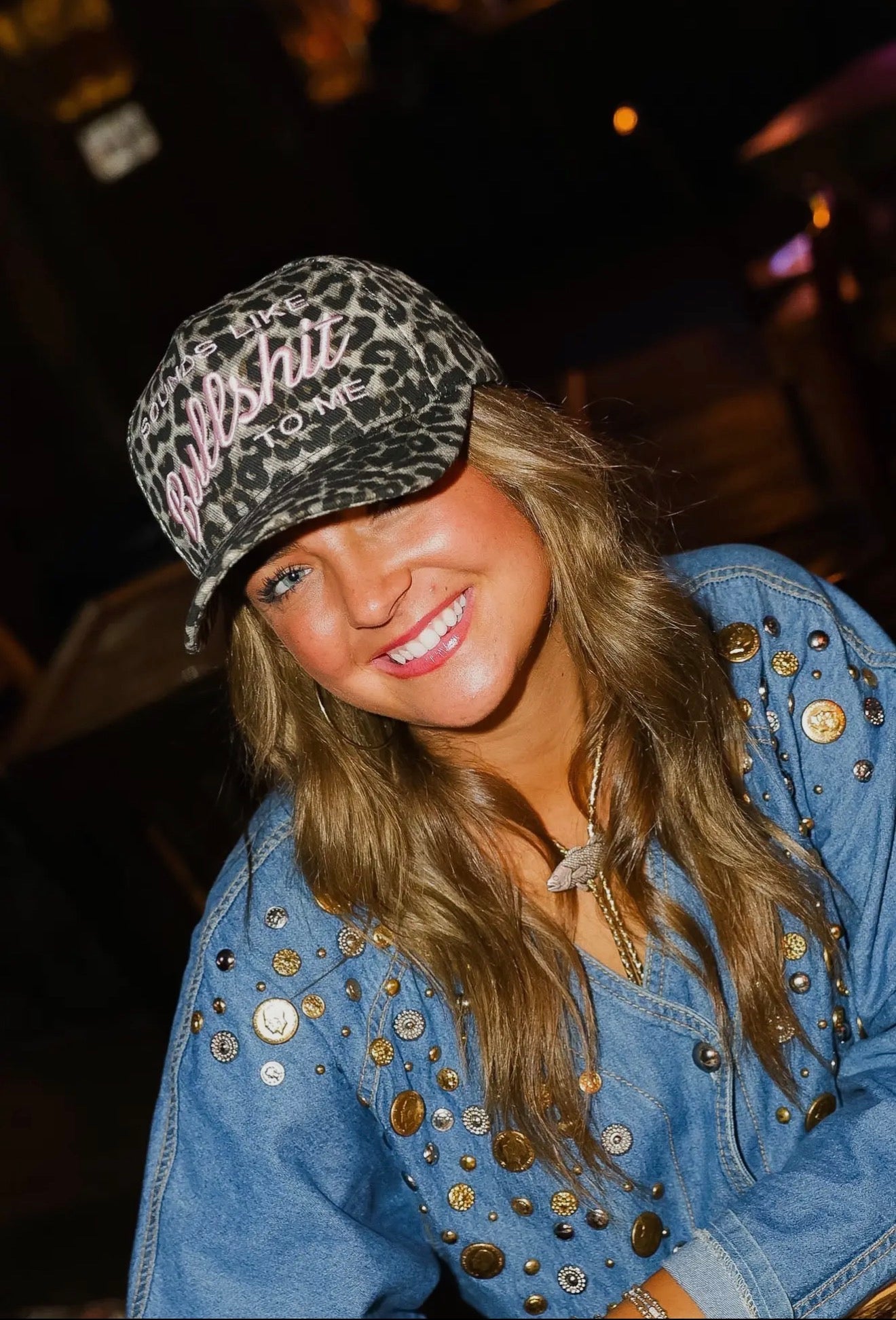 Sounds Like Bullshit To Me Leopard Embroidered Hat