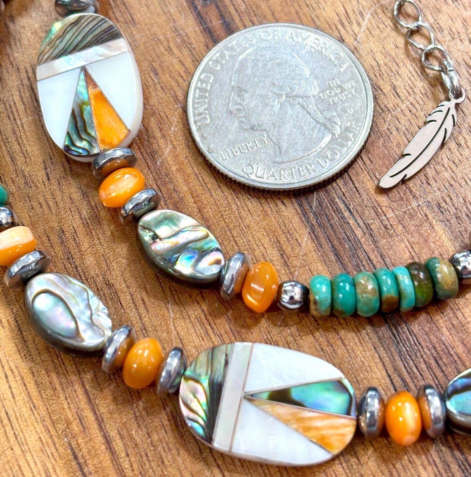 Spiny Oyster Inlay & Hematite Bead Necklace