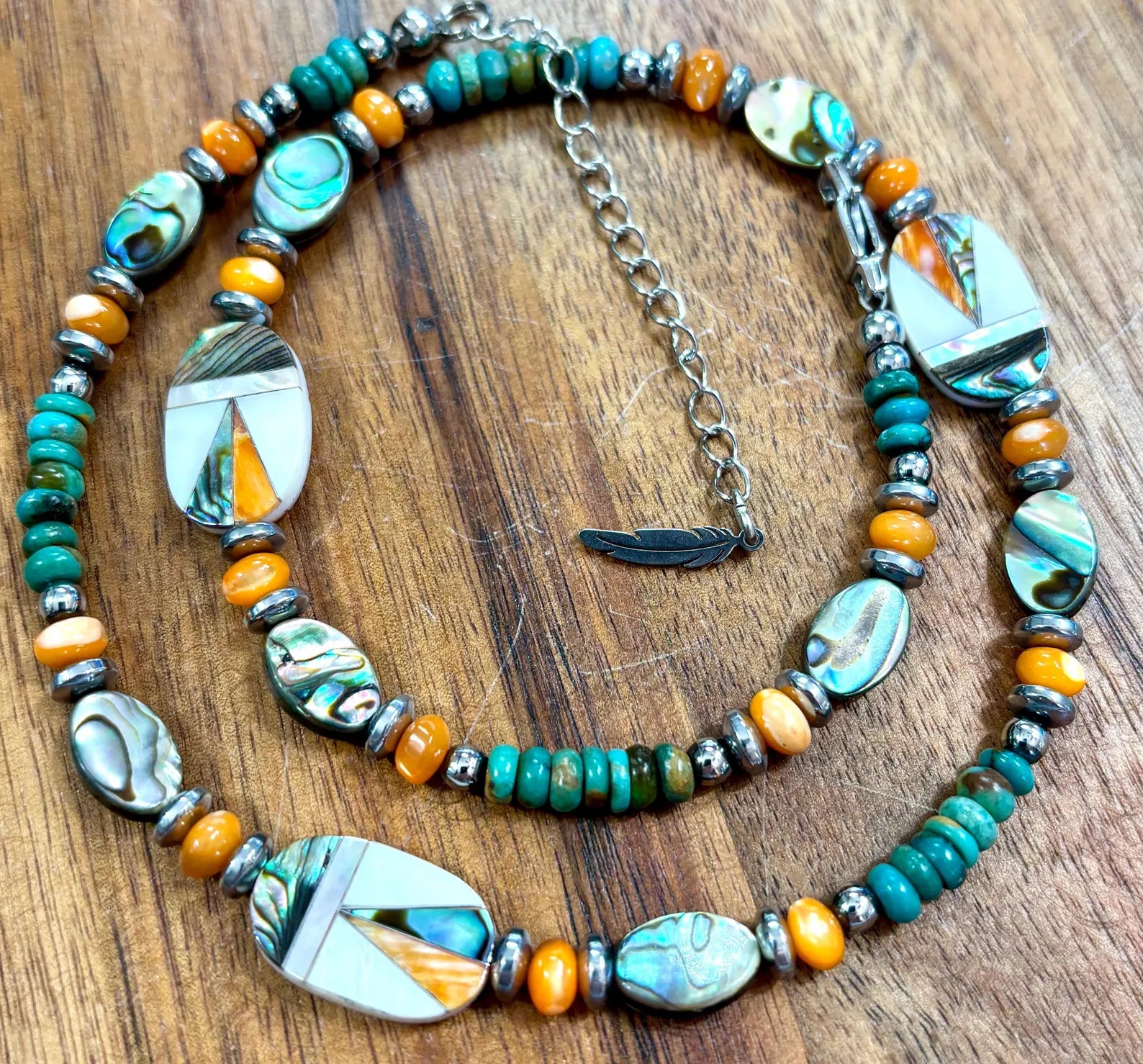 Spiny Oyster Inlay & Hematite Bead Necklace