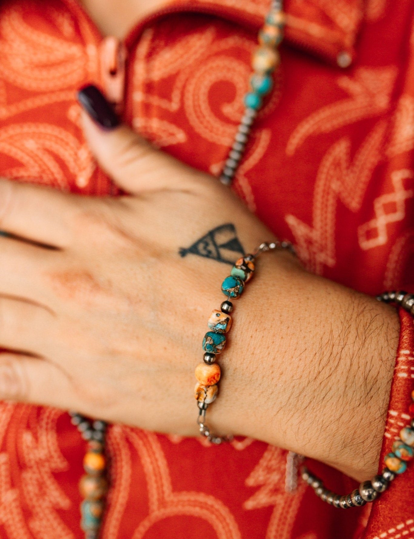 Spiny Oyster Turquoise Beaded Chain Bracelet