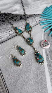 Spiny Turquoise Lariat Necklace And Earring Set