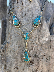 Spiny Turquoise Lariat Necklace And Earring Set
