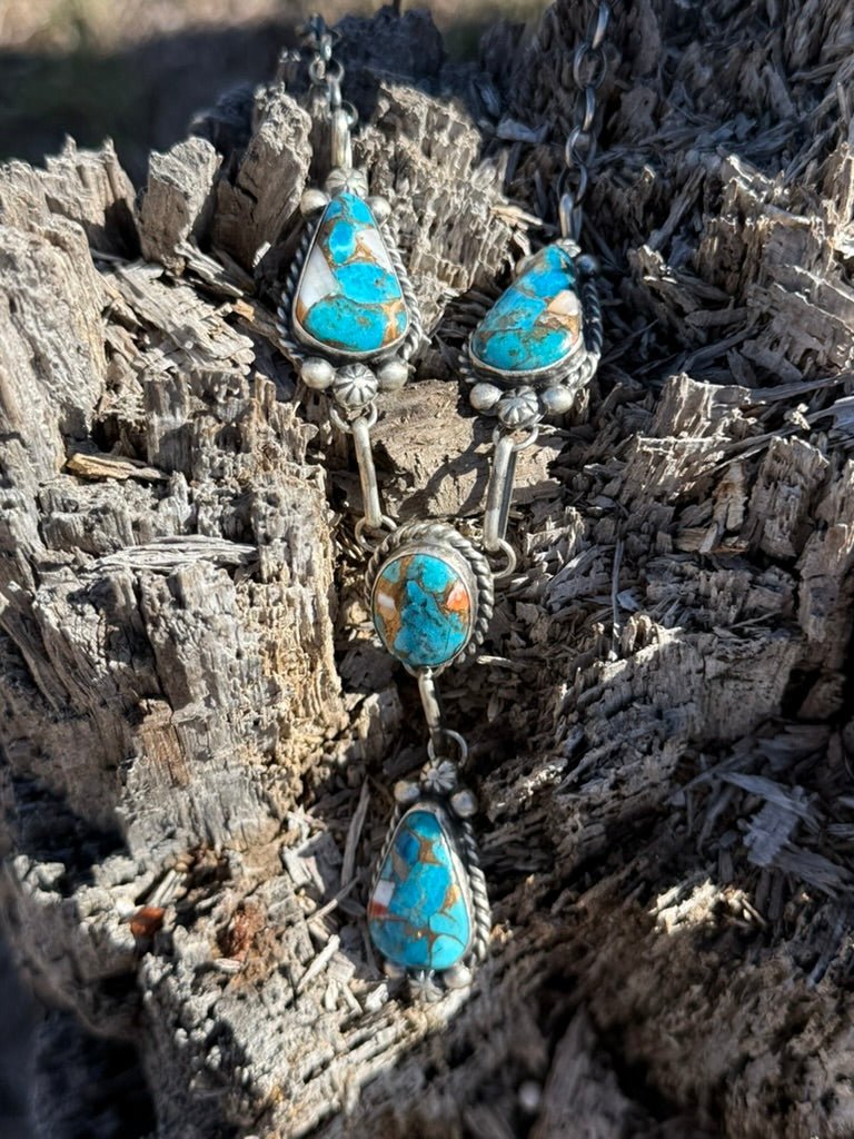 Spiny Turquoise Lariat Necklace And Earring Set