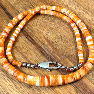 Graduated Natural Spiny Oyster Beaded Necklace