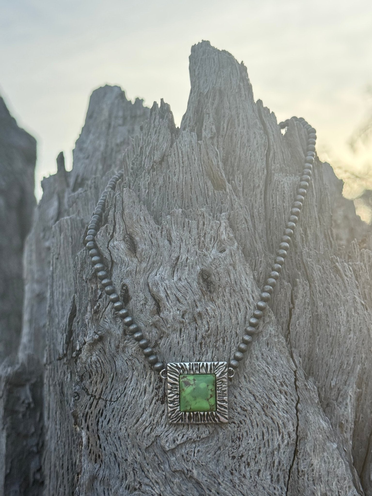 Square Pendant Beaded Choker