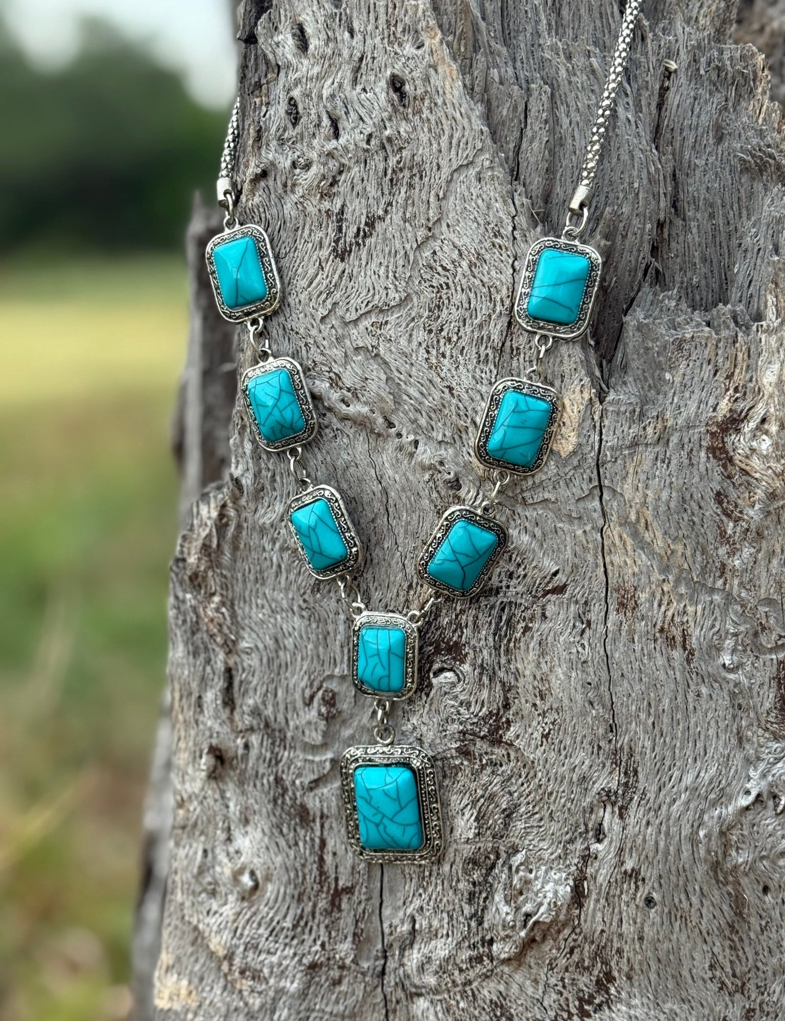 Square Turquoise Lariat Necklace