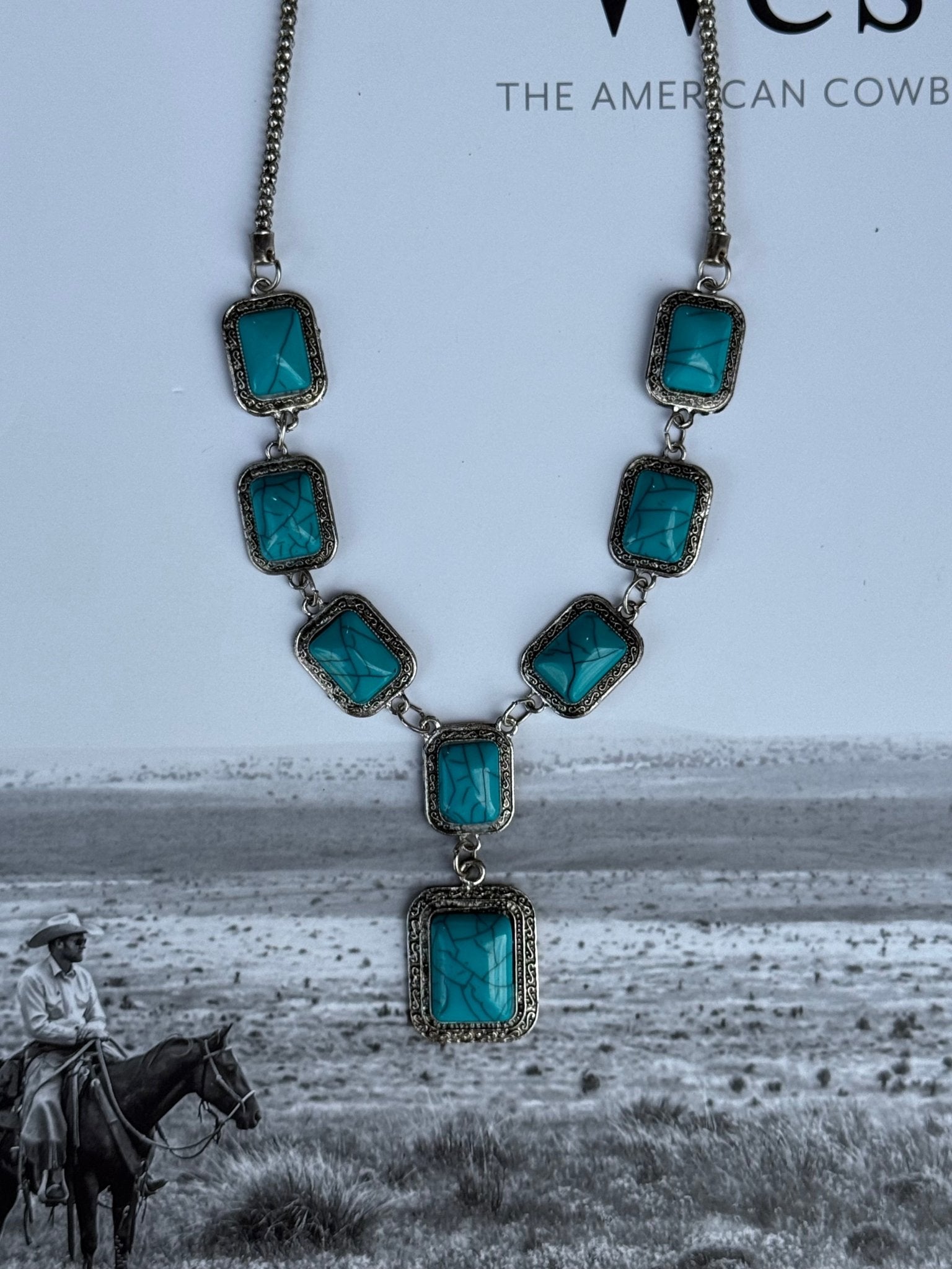 Square Turquoise Lariat Necklace