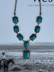 Square Turquoise Lariat Necklace