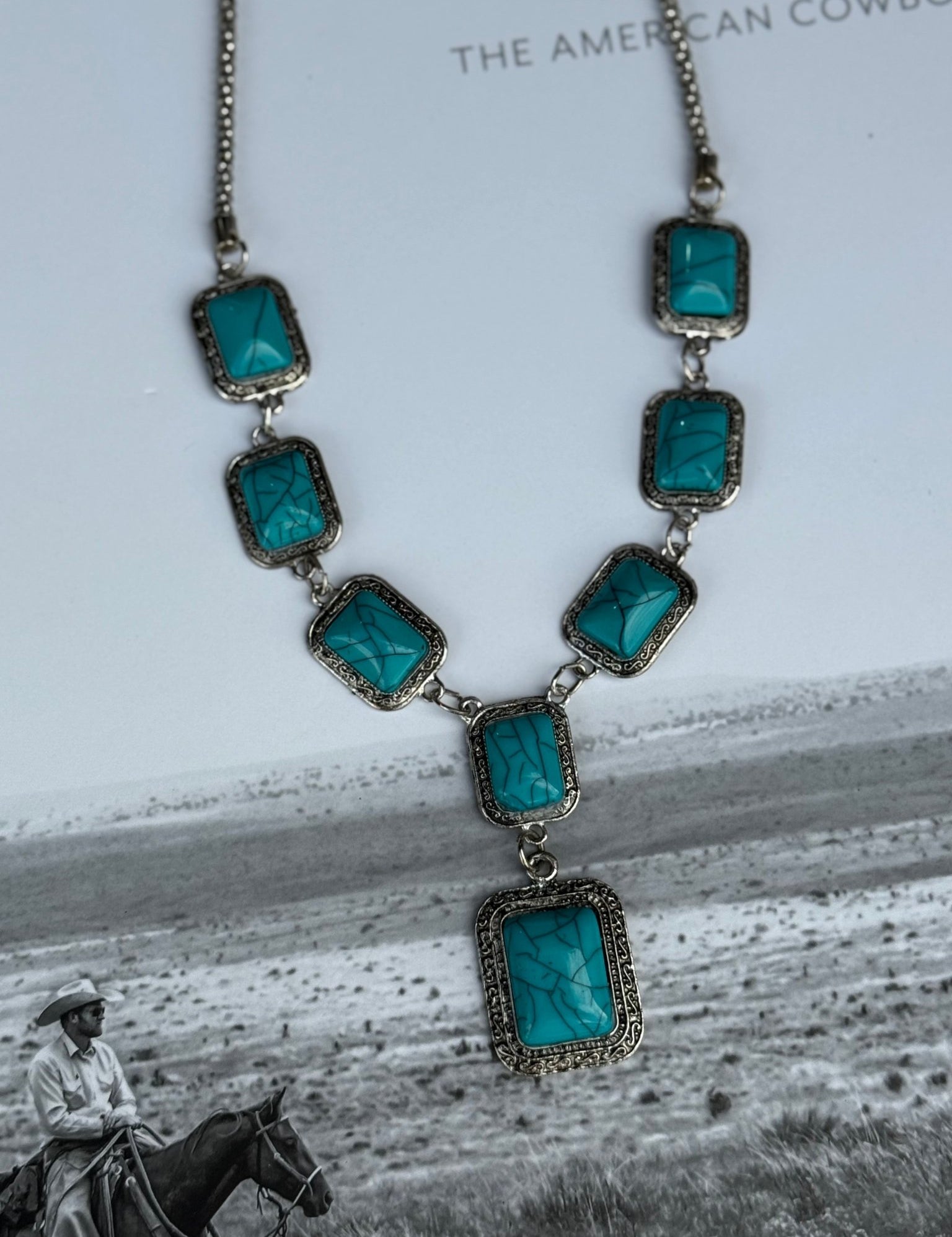Square Turquoise Lariat Necklace