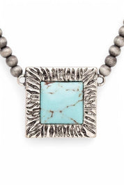 Square Turquoise Pendant Beaded Choker