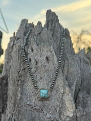 Square Turquoise Pendant Beaded Choker