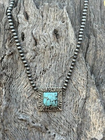 Square Turquoise Pendant Beaded Choker