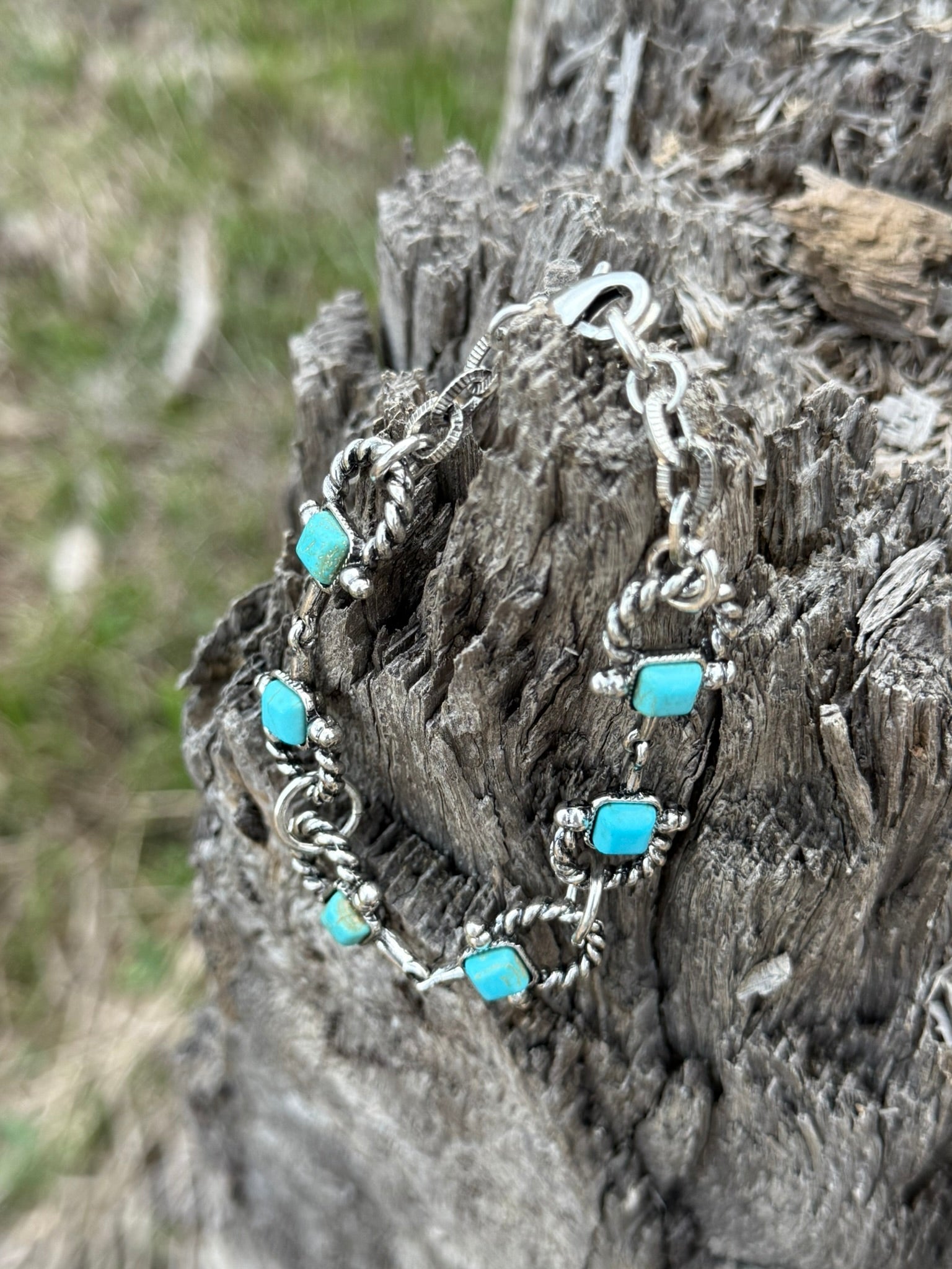 Square Turquoise Stone Chain Bracelet