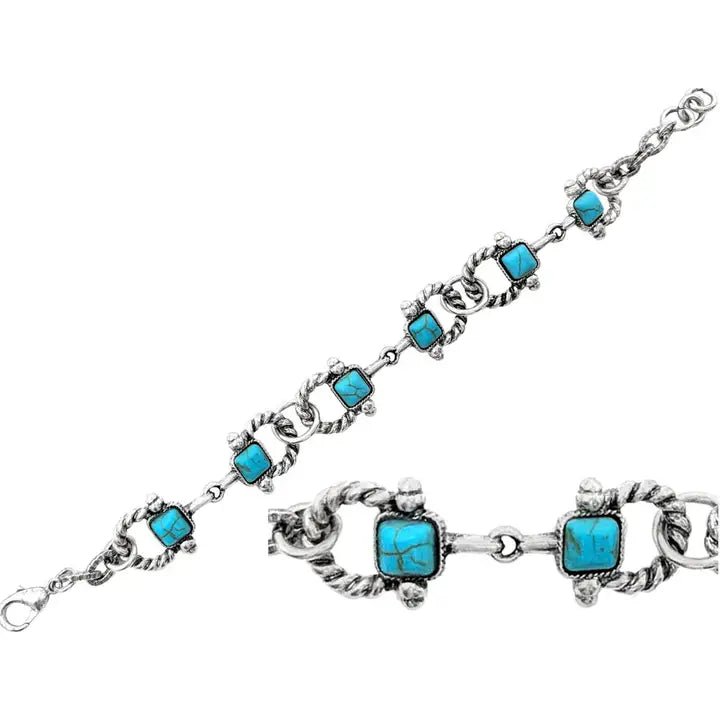Square Turquoise Stone Chain Bracelet