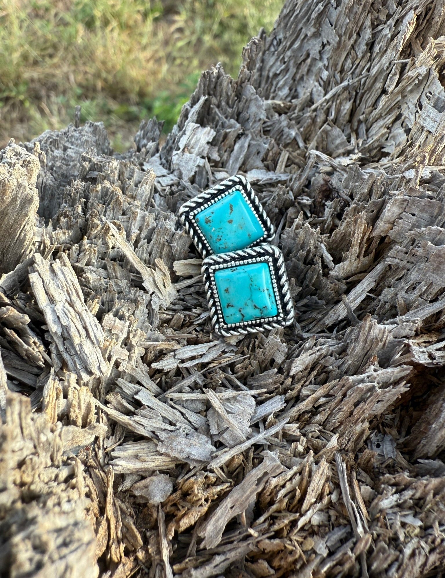 Square Turquoise Stud Earrings