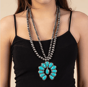 Squash Blossom Turquoise Pearl Necklace
