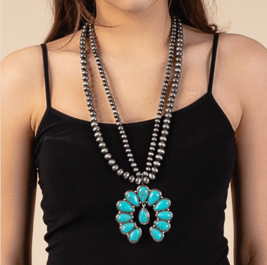 Squash Blossom Turquoise Pearl Necklace