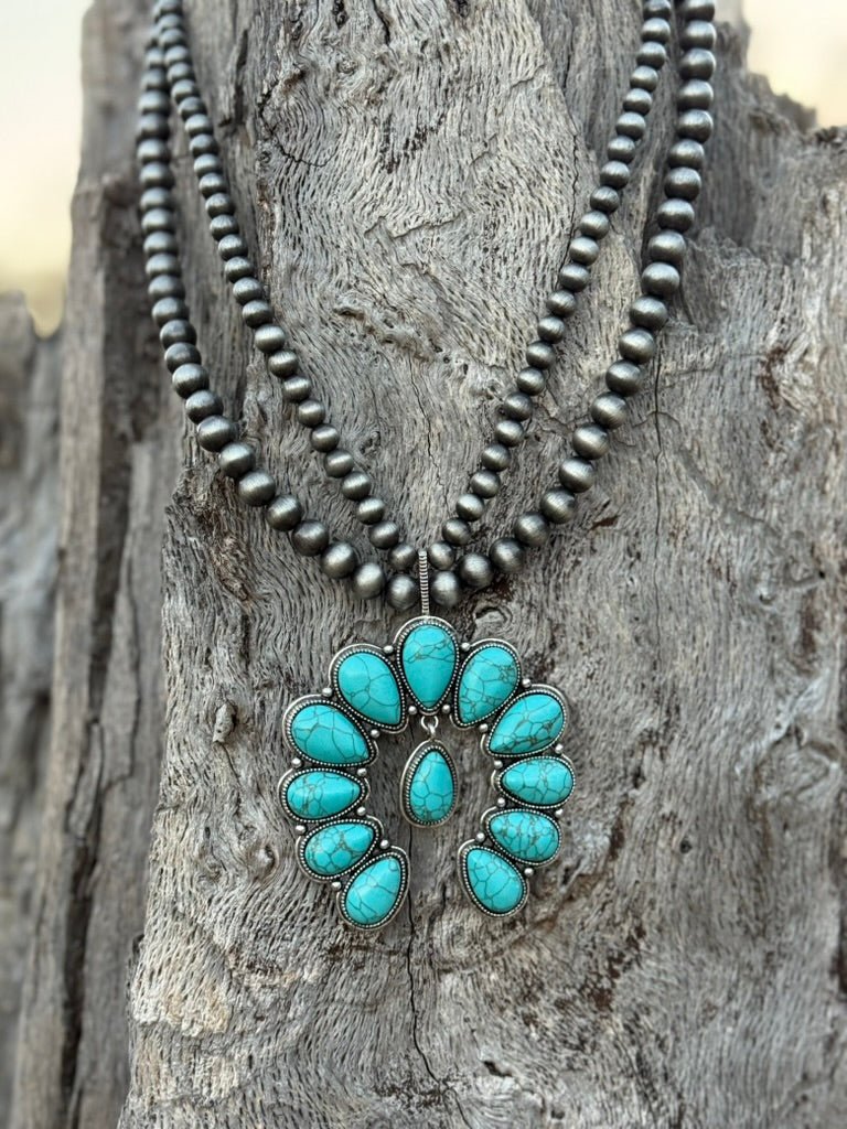 Squash Blossom Turquoise Pearl Necklace