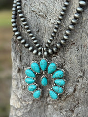 Squash Blossom Turquoise Pearl Necklace