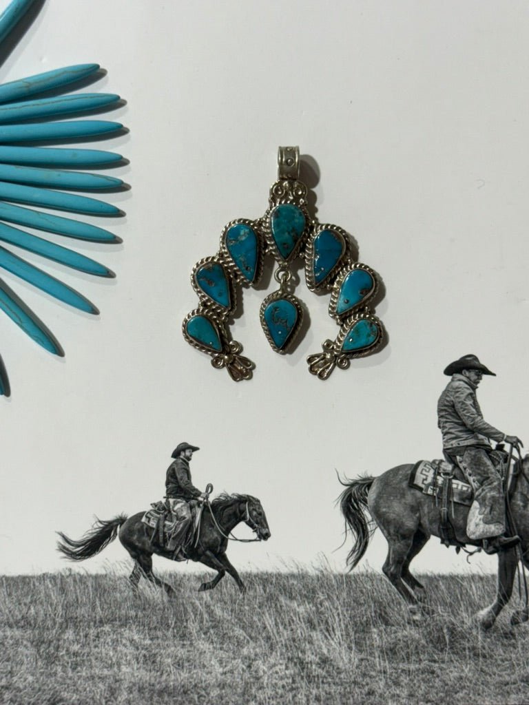 Squash Blossom Turquoise Pendant