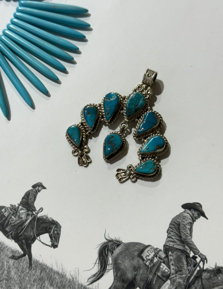 Squash Blossom Turquoise Pendant