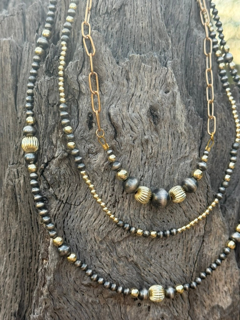 3-pc Sterling Silver & Gold Beaded Necklace Bundle
