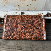 Floral Horseshoe Tooled Leather Crossbody Bag