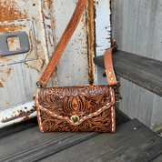 Floral Horseshoe Tooled Leather Crossbody Bag