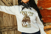 State Fair Rodeo Raw Hem V - Neck Crop Graphic SweatshirtOatmealS