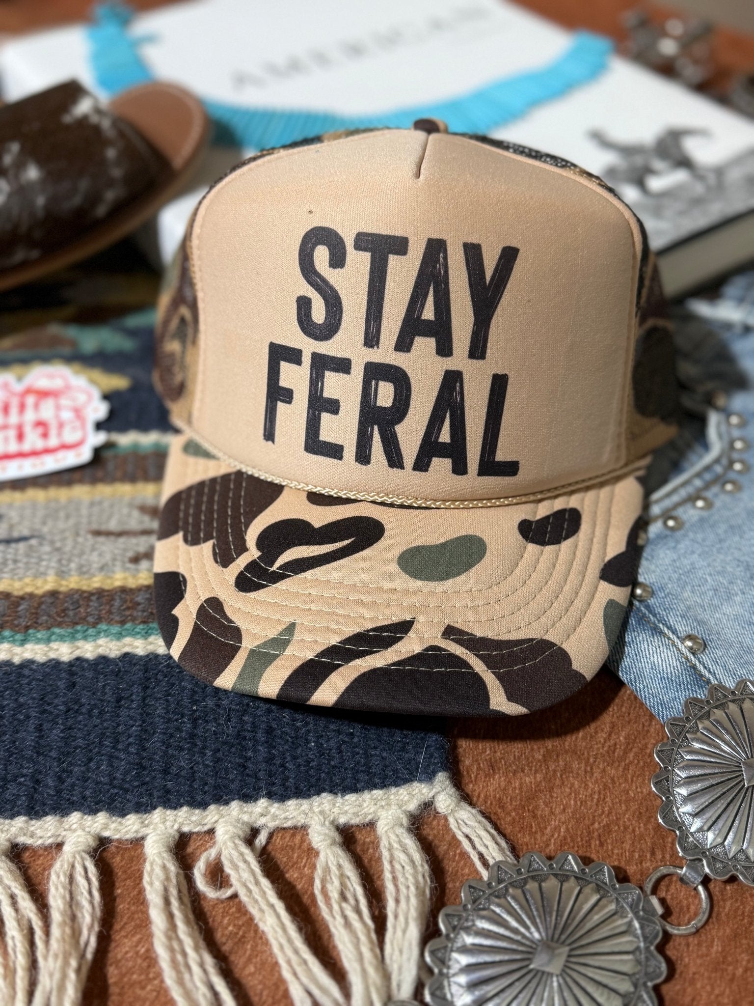 Stay Feral Camo Trucker HatBrown Camo & Tan