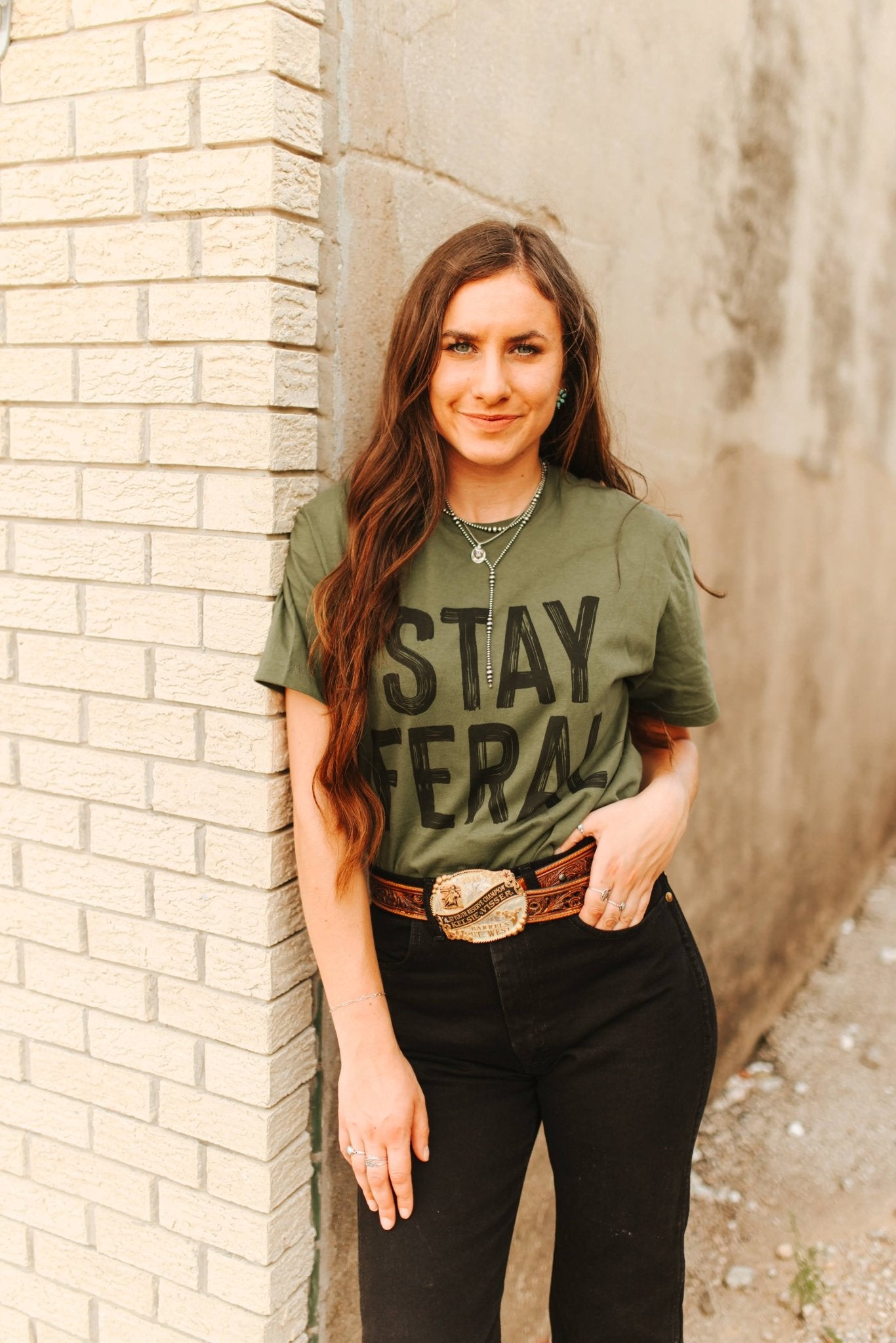 Stay Feral Graphic TeeMilitary GreenS