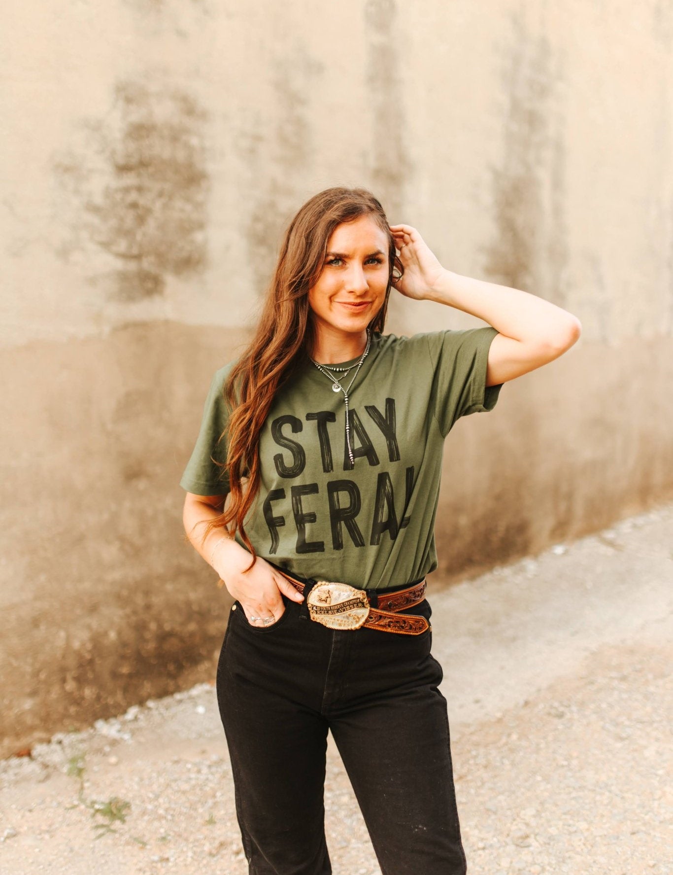 Stay Feral Graphic TeeMilitary GreenS