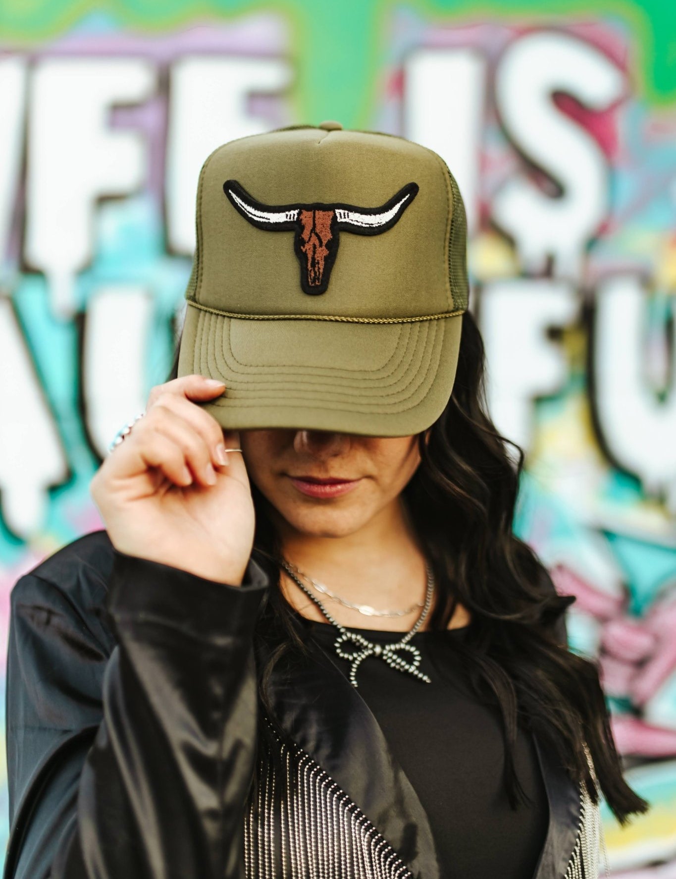 Steer Skull Patch Trucker HatOlive