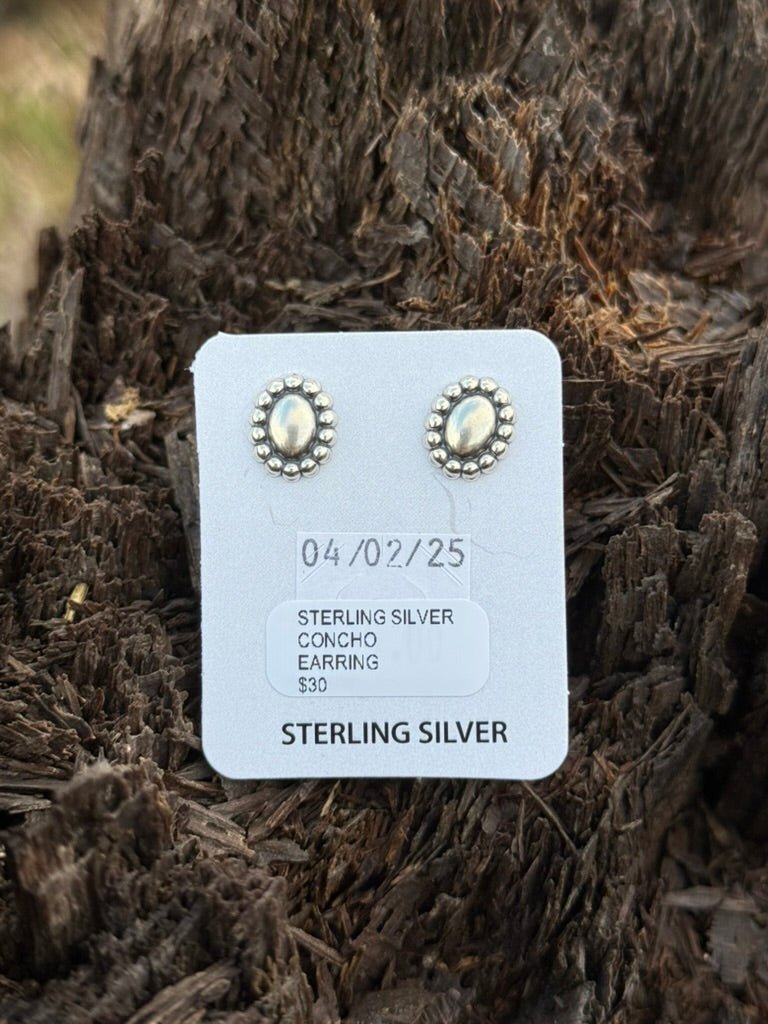Sterling Silver Beaded Concho Stud Earrings