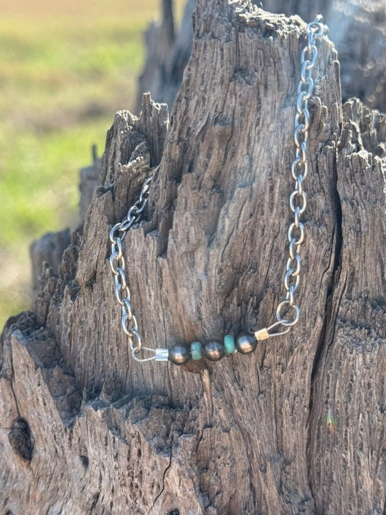 Sterling Silver Beads with Turquoise Rondelle Bracelet