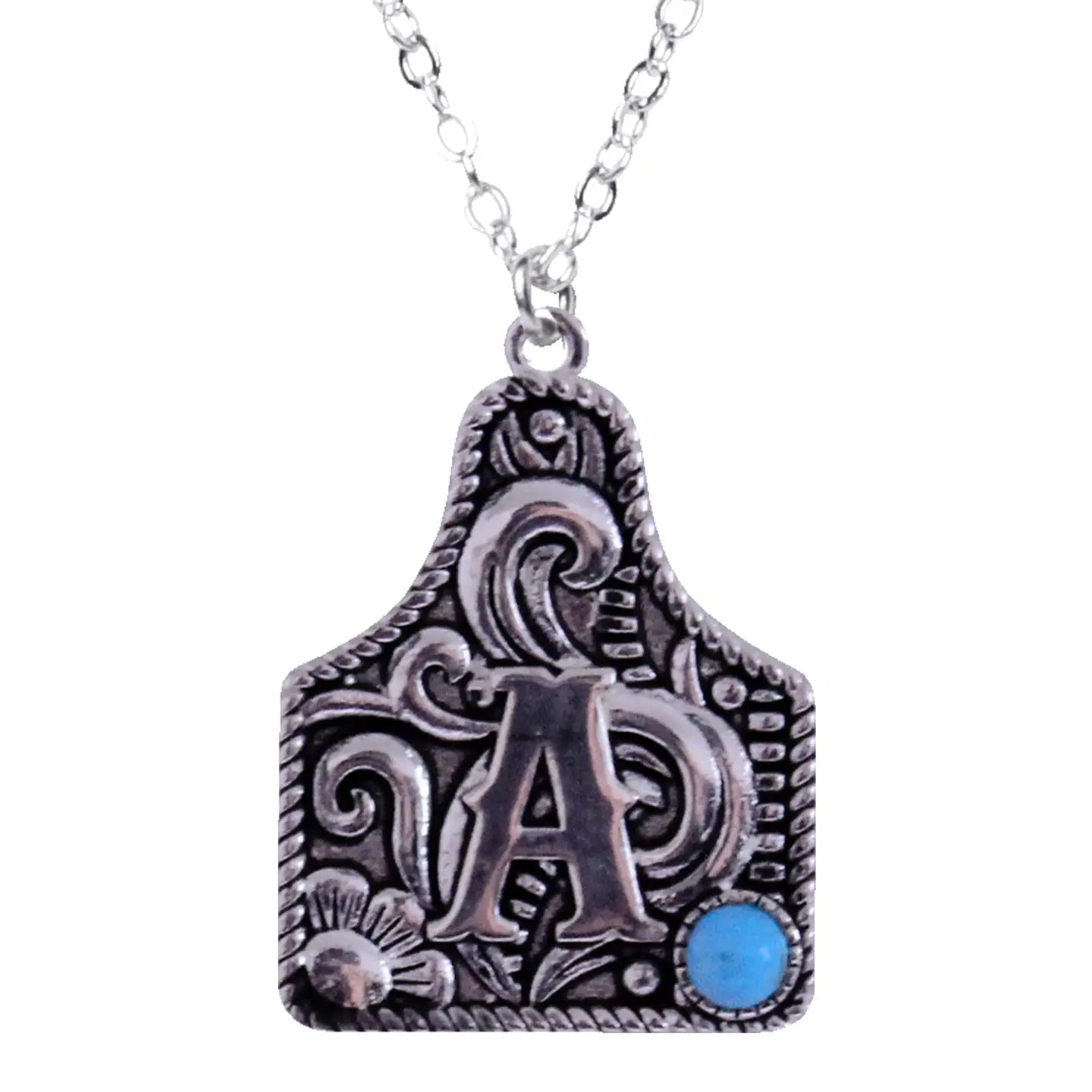 Sterling Silver Cattle Tag Initial NecklaceA