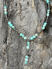 Sterling Silver Mesa Aqua Beaded Lariat Necklace